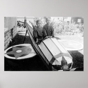 Póster Niños en un coche de caja de jabón