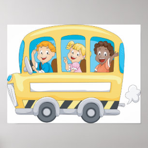Póster Niños En Un Poster De Autobús Escolar