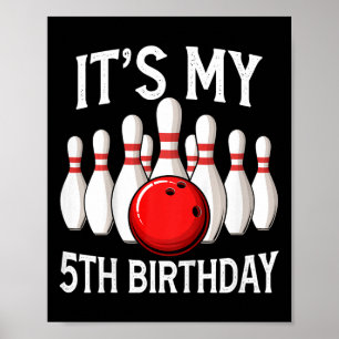 Póster Niños es mi boliche de cumpleaños 5 años O