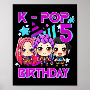 Póster Niños Es Mi Cumpleaños Número 5 Lindo Chibi Kpop D