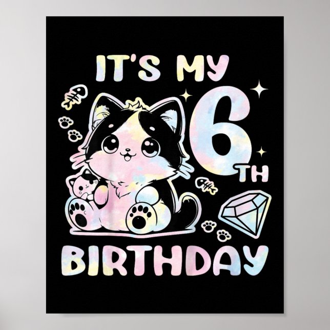 Póster Niños es mi sexto Chica de cumpleaños, gato de sei (Frente)