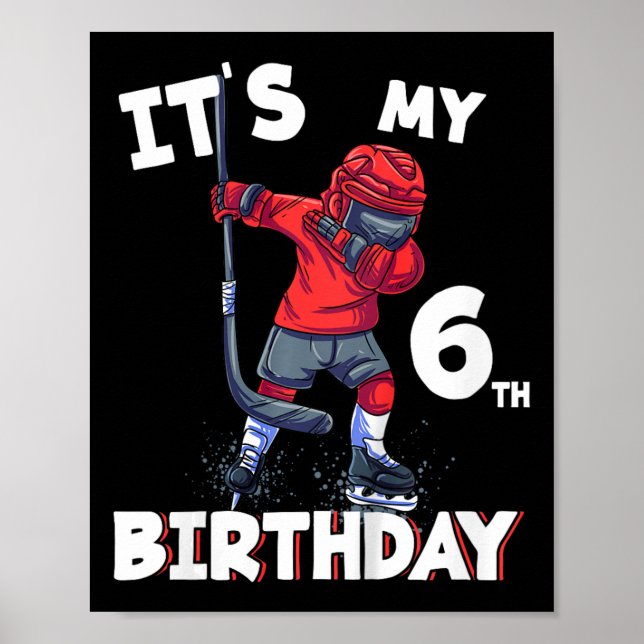 Póster Niños: Es mi sexto cumpleaños, Bi de Hockey sobre  (Frente)