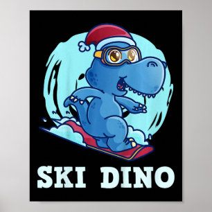 Póster Niños Esquíando Niños Esquí Dino Divertido Esquiad