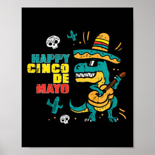 Póster Niños felices Cinco De Mayo Dino Trex Cinco De May