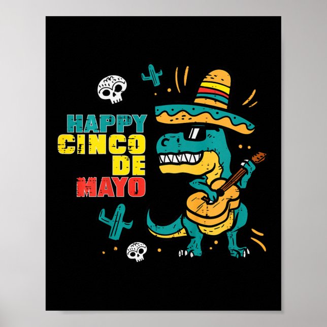 Póster Niños felices Cinco De Mayo Dino Trex Cinco De May (Frente)