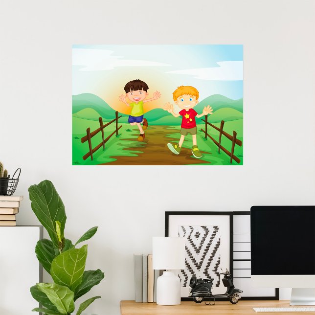 Póster Niños felices jugando afuera (Subido por el creador)