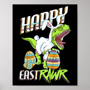Póster Niños Feliz Año Ostrero Cute Trex Dinosaur Easter 