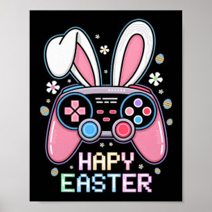Póster Niños Feliz Día de Pascua Bunny Egg Juego de Video