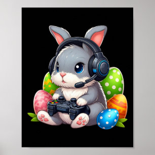 Póster Niños Feliz Día de Pascua Bunny Egg Juego de Video