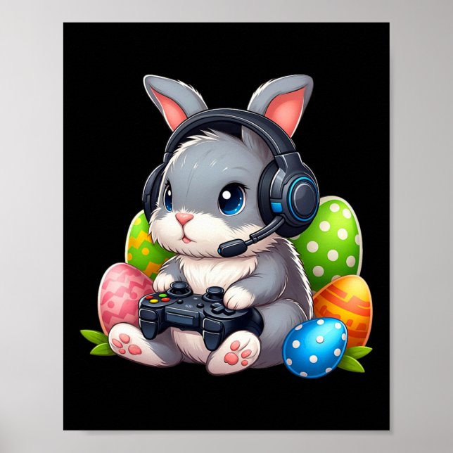Póster Niños Feliz Día de Pascua Bunny Egg Juego de Video (Frente)