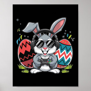 Póster Niños Feliz Día de Pascua Bunny Egg Juego de Video