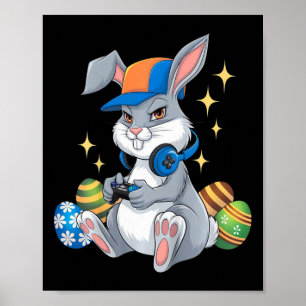 Póster Niños Feliz Día de Pascua Videojuego de huevos con