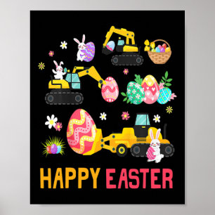 Póster Niños Feliz Pascua Grúa de Construcción Camión Niñ