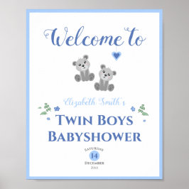 Póster Niños gemelos bebe bebe ducha bebé signo de bienve