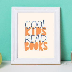 Póster Niños Geniales Leen Libros Tipografía Azul Naranja