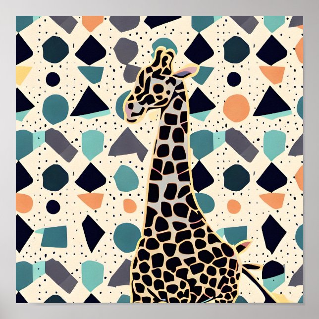 Póster Niños Giraffe puntos coloridos (Frente)