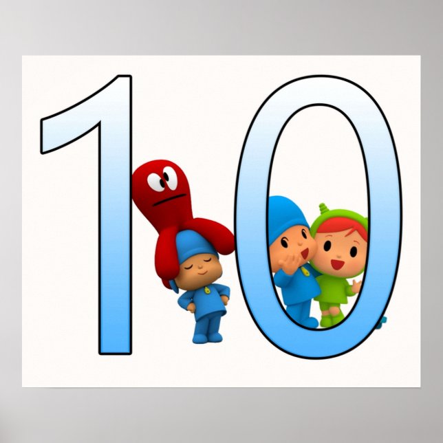 Póster Niños graciosos de Pocoyo cumpleaños 10, chico y n (Frente)