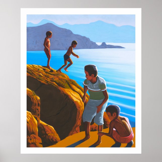 Póster Niños griegos sobre las rocas (Frente)