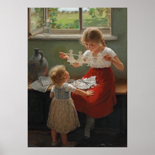 Póster Niños Haciendo Silhouettes (Niños Cuidados Jugando (Frente)