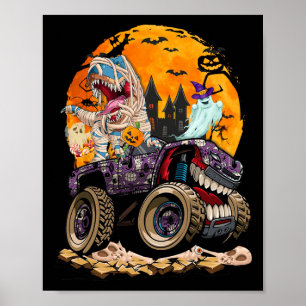 Póster Niños Halloween Niños Dinosaurio T rex Dino Pumpki