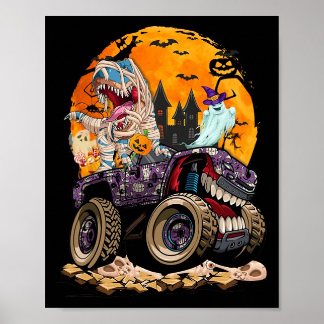 Póster Niños Halloween Niños Dinosaurio T rex Dino Pumpki (Frente)
