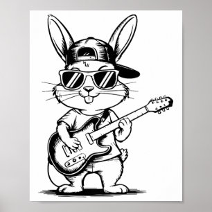 Póster Niños Hip-hop Sungl Bunny llevando guitarra Happy