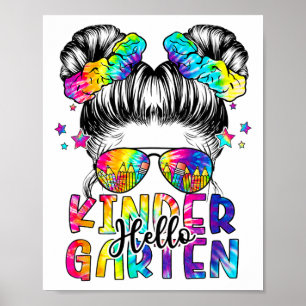 Póster Niños Hola Kindergarten Messy Hair Bun Chica Ck A