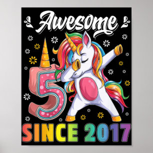 Póster Niños increíbles dabbing unicornio cumpleaños de 5