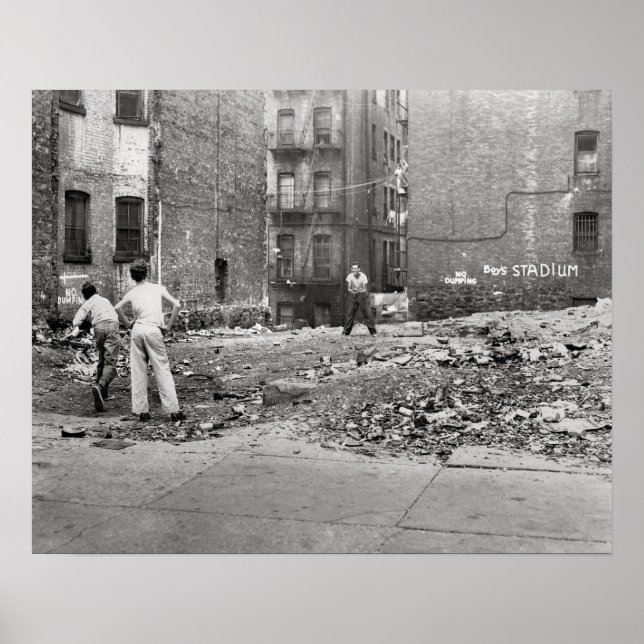 Póster Niños Jugando A La Bola De Sandlot, 1954. Foto de  (Frente)