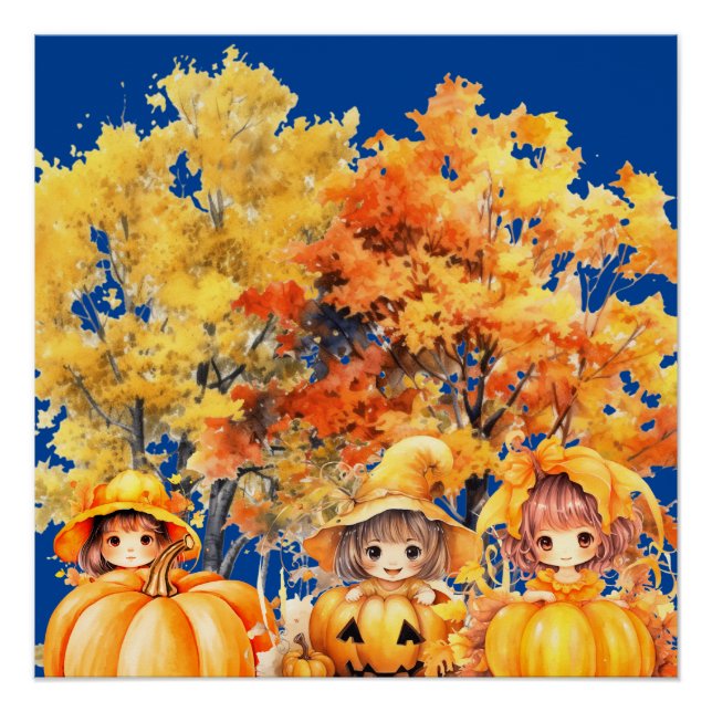 Póster niños jugando con las calabazas (Anverso)