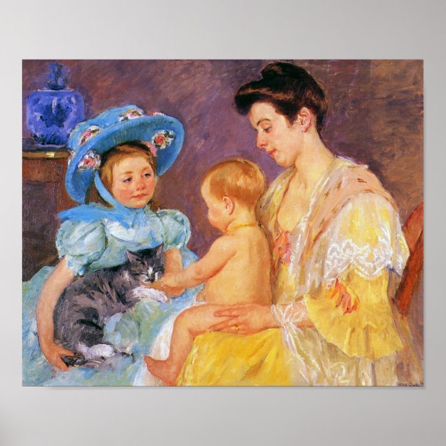 Póster Niños jugando con un gato, Mary Cassatt (Frente)