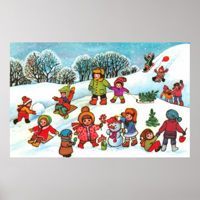 Póster Niños jugando en la nieve (Frente)