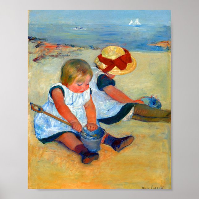 Póster Niños jugando en la playa por Mary Cassatt (Frente)