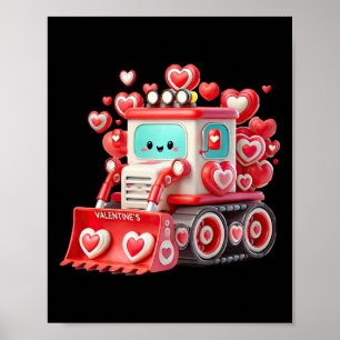 Póster Niños Kawaii Valentine Rojo Bulldozer - Cute Do