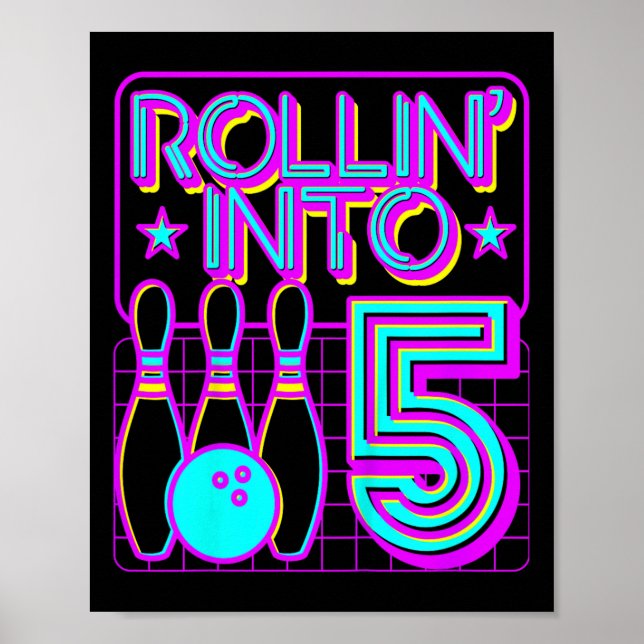 Póster Niños lanzados al 5 Bowling Bowler 5 cumpleaños (Frente)