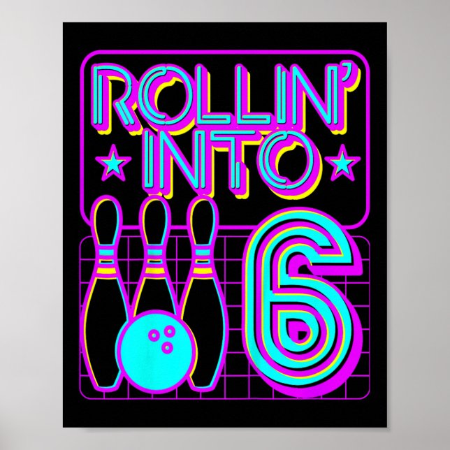 Póster Niños lanzados al 6 Bowling Bowler 6 cumpleaños (Frente)