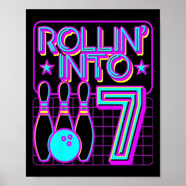 Póster Niños lanzados al 7 Bowling Bowler 7 cumpleaños (Frente)