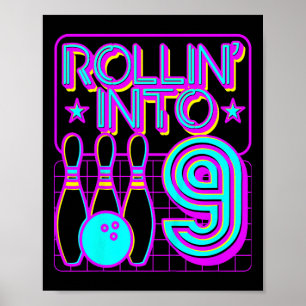Póster Niños lanzados al 9 Bowling Retro Bowler Noveno Na