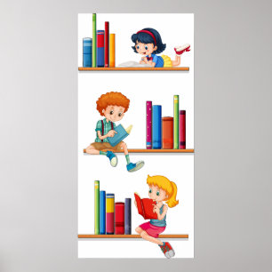 Póster Niños leyendo libros