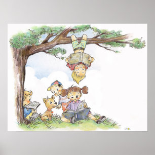 Póster Niños leyendo libros