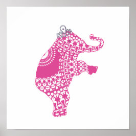 Póster Niños lindos caprichosos elefante princesa rosa