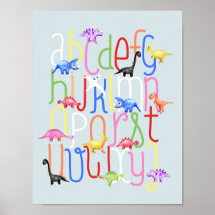 Póster Niños Lindos Dinosaurios ABC Alfabeto Infantil