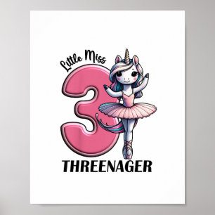 Póster Niños Little Miss Threenager Tres 3er Cumpleaños G