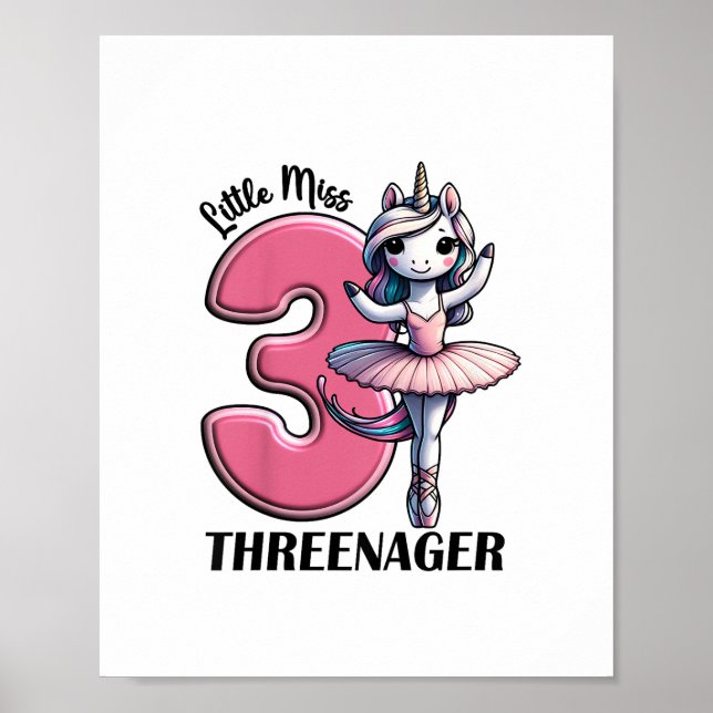 Póster Niños Little Miss Threenager Tres 3er Cumpleaños G (Frente)