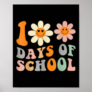 Póster Niños maestros Retro Groovy 100 días felices 100 d