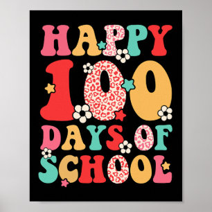 Póster Niños maestros Retro Groovy 100 días felices 100 d