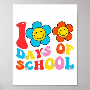 Póster Niños maestros Retro Groovy 100 días felices 100 d