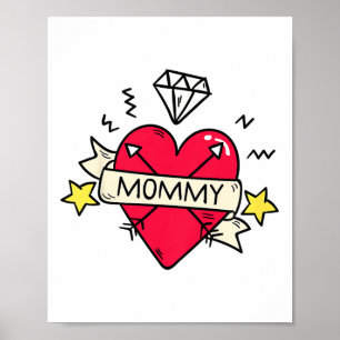 Póster Niños Mami Día de San Valentín del tatuaje del cor