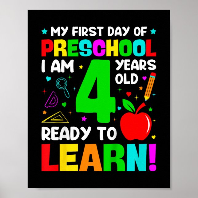 Póster Niños Mi Primer Día De Enseñanza Preescolar De 4 A (Frente)