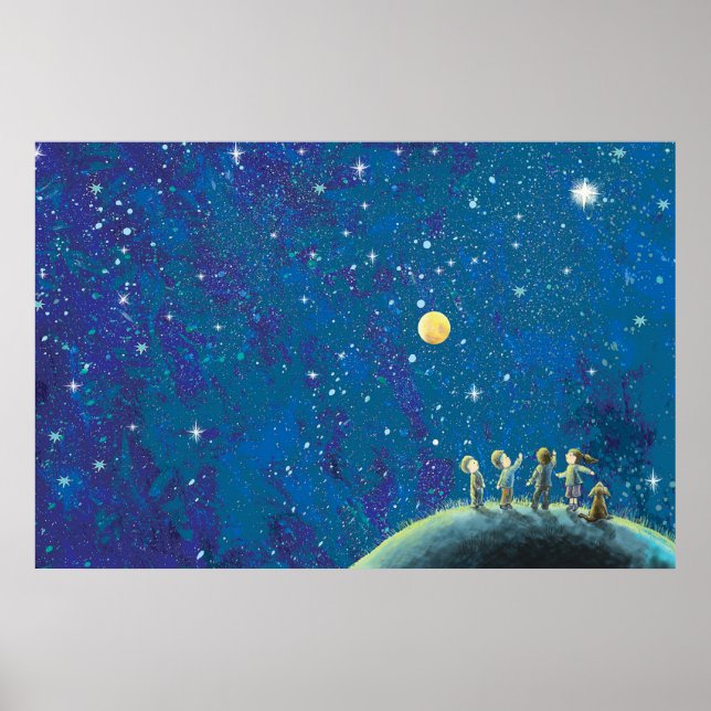 Póster Niños Mirando El Cielo Nocturno (Frente)